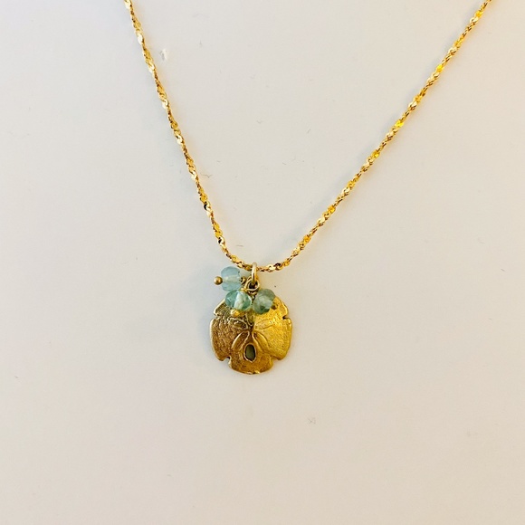 Sand Dollar Aqua Necklace Catherine Weitzman Gold Vermeil - Picture 3 of 4